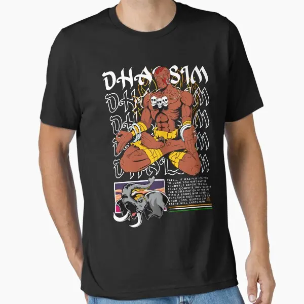 Classic Japanese Game T-shirt with Indian Fighter Dhalsim Print, Made of Pure Cotton, Short-sleeved, Round-neck Top