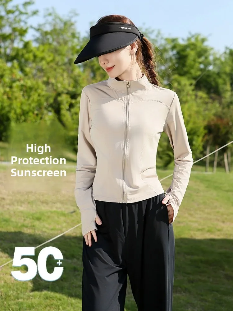 

Новая летняя женская тонкая куртка из ледяного шелка с защитой от солнца, на молнии, с длинными рукавами, для йоги и фитнеса, цветная