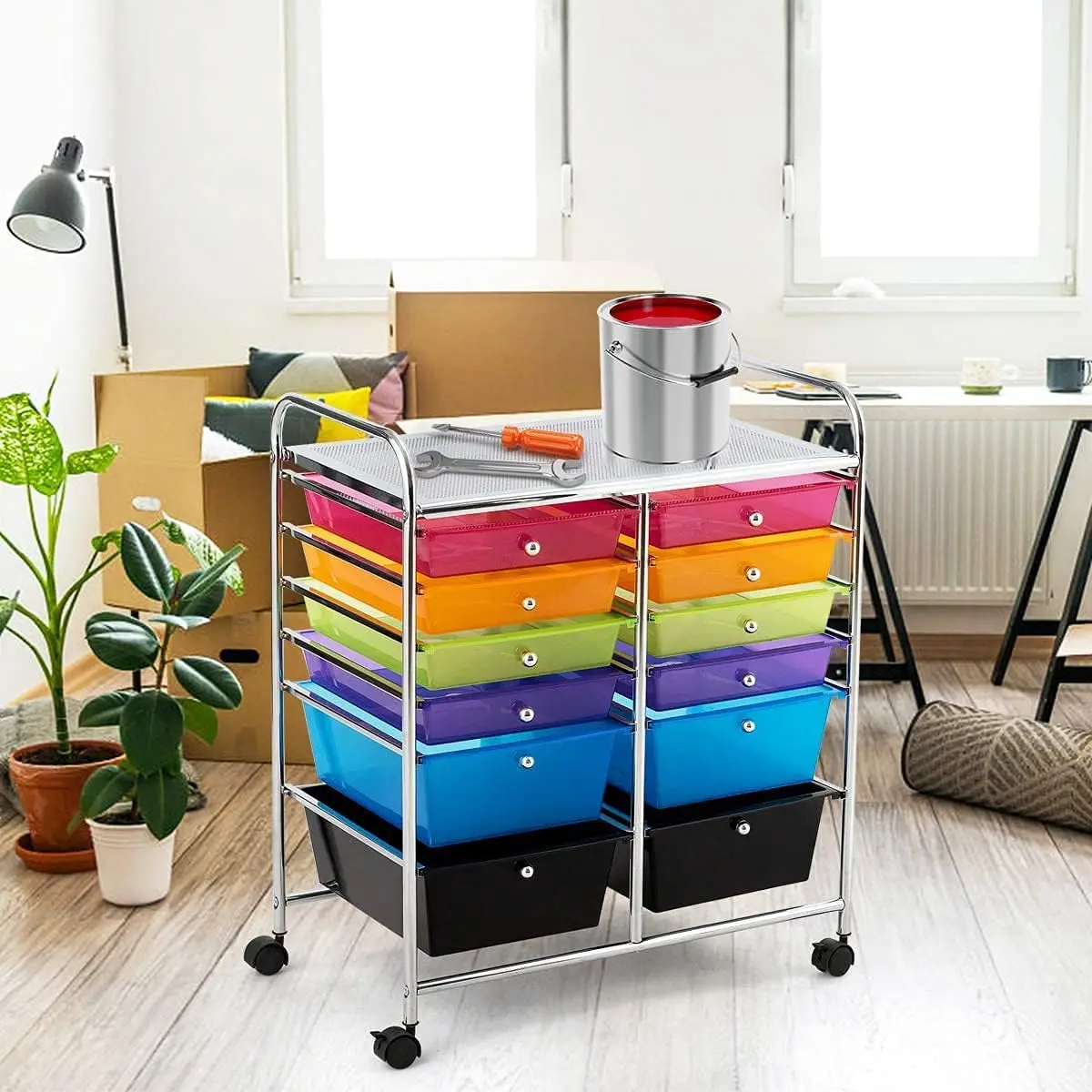 Fantask 12-Drawer Rolling Storage Cart, Multipurpose Organizer Utility Trolley On Wheels, Tools Scrapbook Paper Organizer For