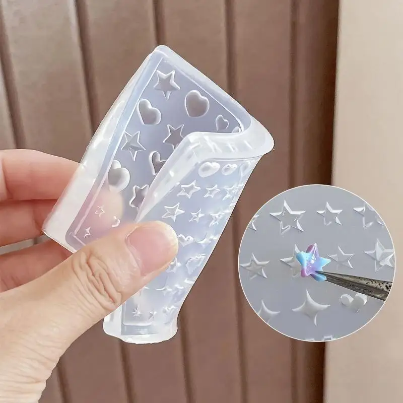 1개 창의적인 3D 하트 별 오각형 실리콘 네일 몰드 DIY 네일 아트 장식 투명 매니큐어 템플릿 네일 참용