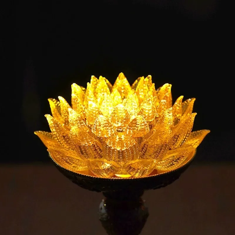 Colorful Enamel Lotus Lamp LED Night Light Glazed Buddha Statue Home Decor Ornament Religious Gift for Meditation Room