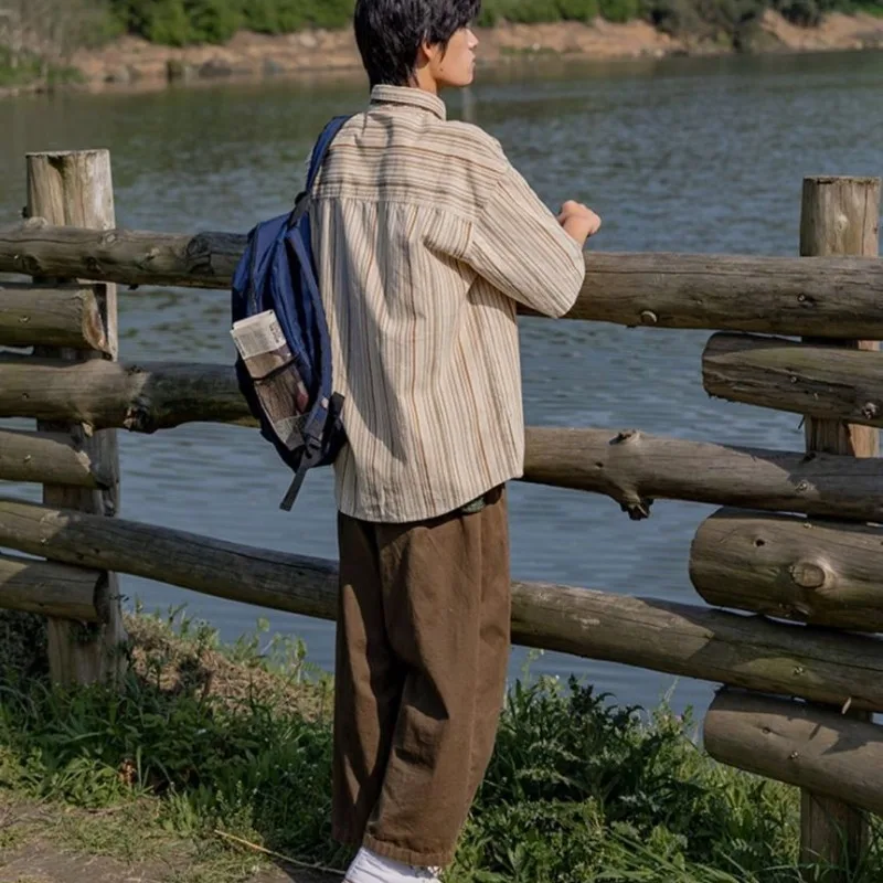 

Vintage Japanese Style Men Short Sleeve Striped Shirt Loose Fit Casual Student Summer Trendy Fashion 2026