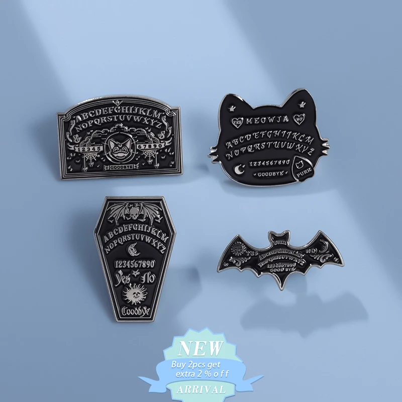 Yes Or No Meowja Ouija Board Enamel Pin Astrology Witch Wizard Bat Cat Magic Divination Brooches Lapel Badge Gothic Jewelry Gift