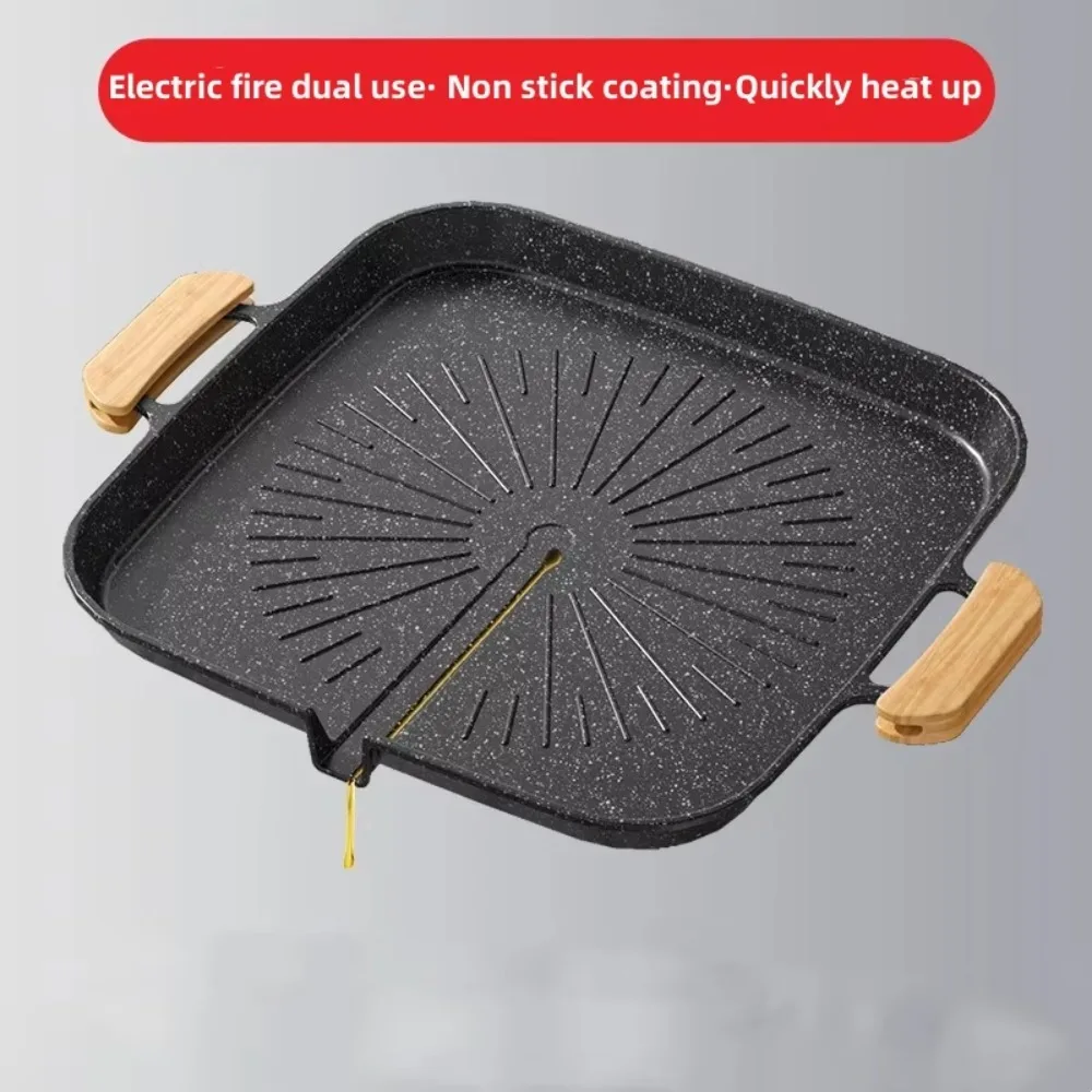 Nonstick Korean Square Grill Pan Aluminum Alloy with Oil Outlet Barbecue Plate Binaural Design Rapid Heating Griddle Camping