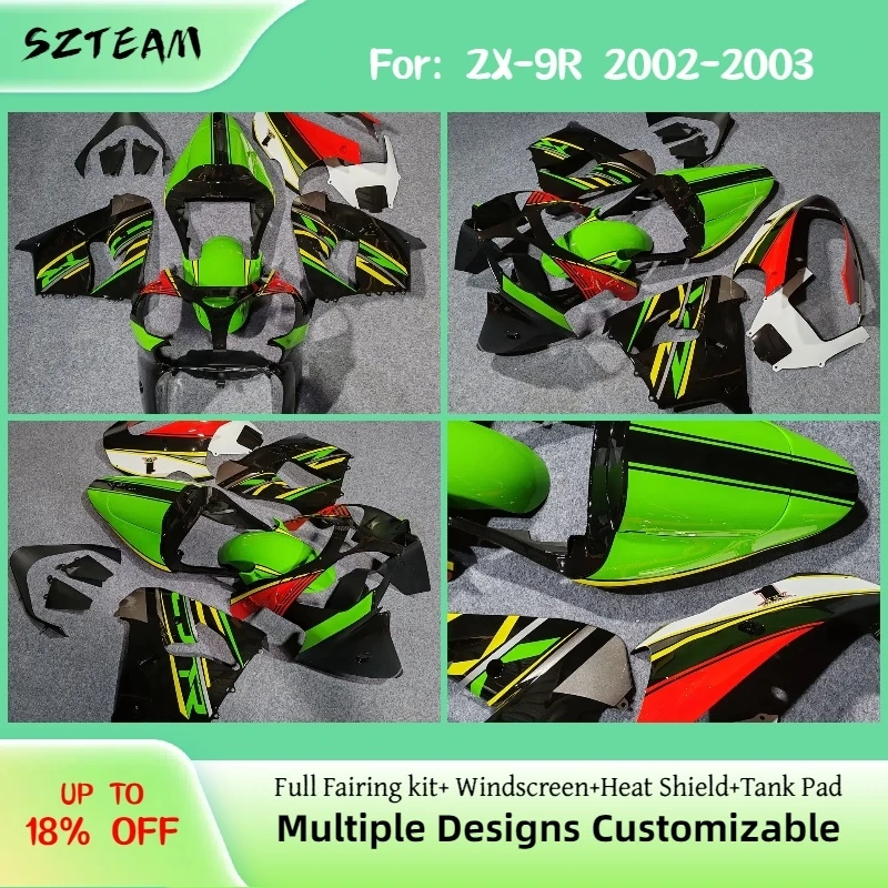 

Комплект обтекателей для Kawasaki ZX9R Ninja 2002 2003 ZX-9R 02 03, новый стиль, литье под давлением, новые обтекатели из АБС-пластика