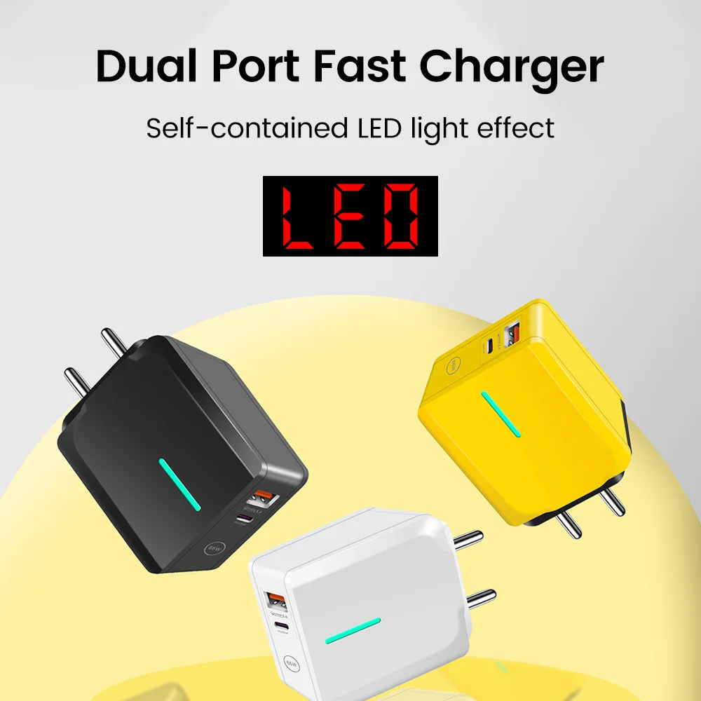 Dual Port 66W USB Type C Charger Fast Charging EU/US/UK Plug Adapter For iphone Huawei Xiaomi Samsung Cell Phone Charger