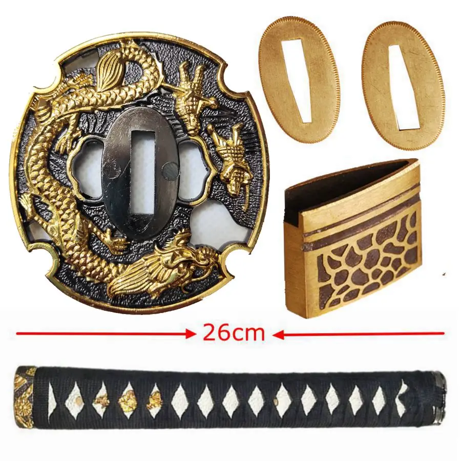 High Quality Set Handle Fittings Dragon Tsuka Tsuba Menuki Fuchi Kashira Habaki Seppa For Japanese Sword Katana Wakizashi B-05