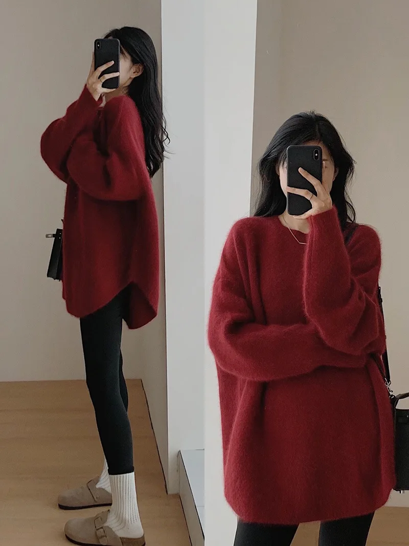 2025 Autumn and Winter Maternity Sweaters Solid Color Side Split Batwing Sleeve Long Sleeve Loose Woman Knitting Pullovers Coats