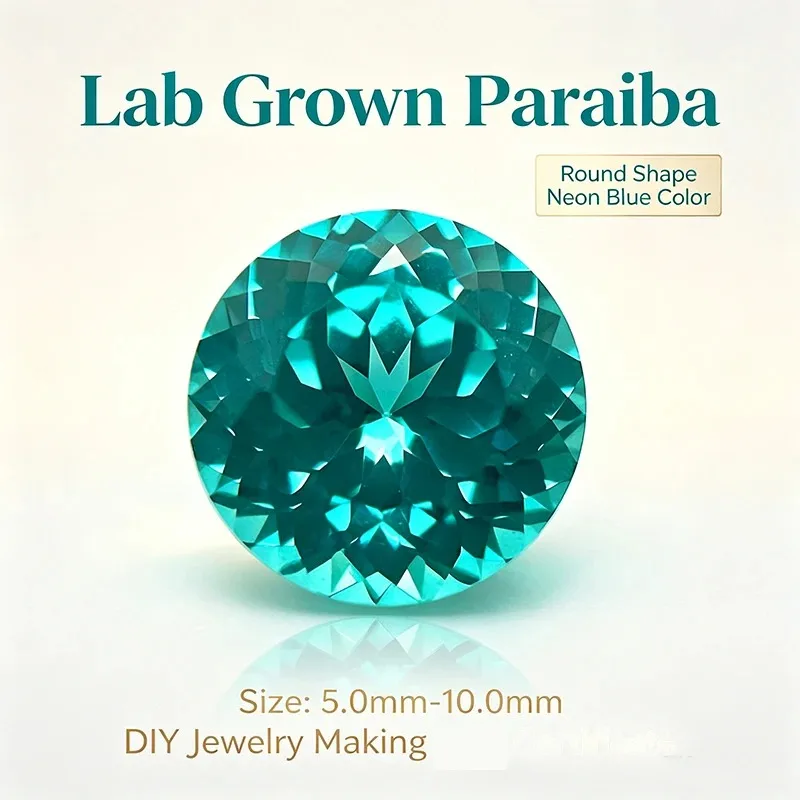 Lab Grown Paraiba Round Cut Neon Blue Color DIY Charms Jewelry Making Ring Necklace Earrings Main Materials Certificate