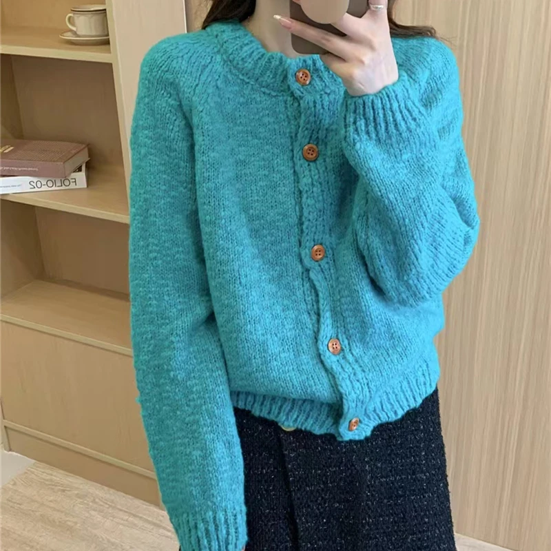 2024 Autumn and Winter New Niche Chic Knitted Cardigan Multi-color Gentle Lazy Sweater Coat