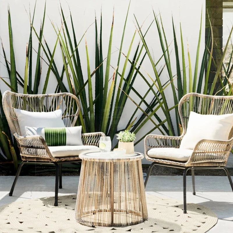 Outdoor Rattan Chair Three-Piece Outdoor Garden Balcony Rattan Table and Chair Tea Table Combination Creative Small Apartment