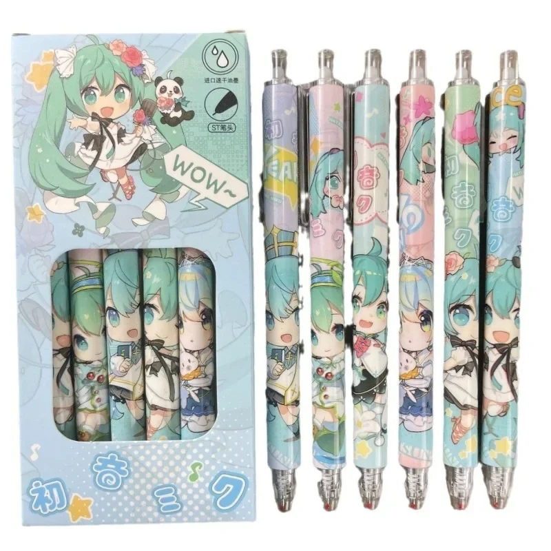 

6pcs new limited edition cute Hatsune Miku 0.5mm press pen kawaii high-value neutral pen student question brush pen wholesale