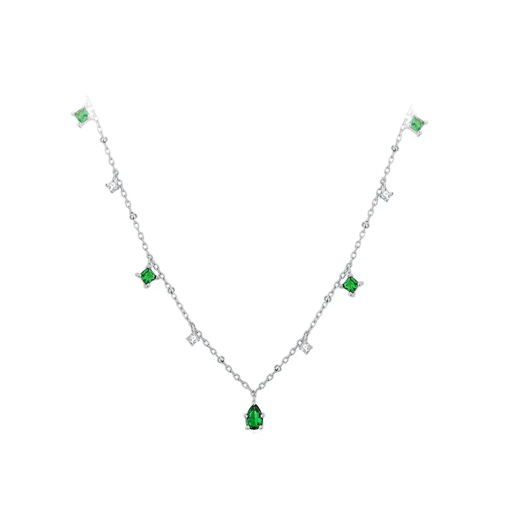 

925Sterling Silver Exquisite Vintage Green Water Drop Zircon Pendant Necklace for Women Girls Birthday Gift Fine Jewelry
