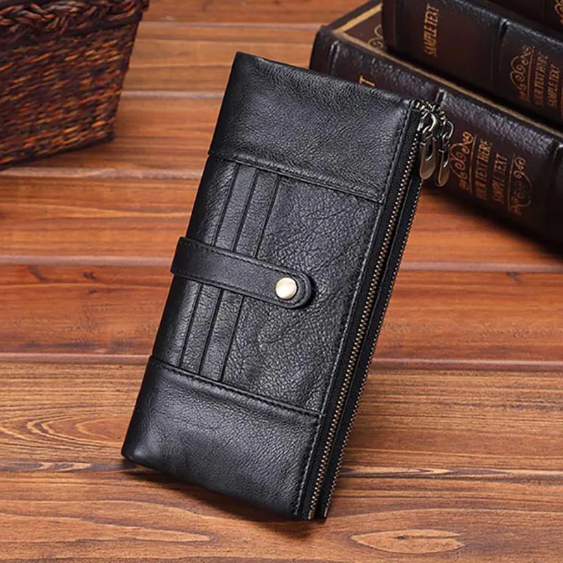 

Luufan Vintage Genuine Leather Long Wallet Men Women Credit Card Holder Purse Hasp Zipper Business Moible Phone Clutch Wallet