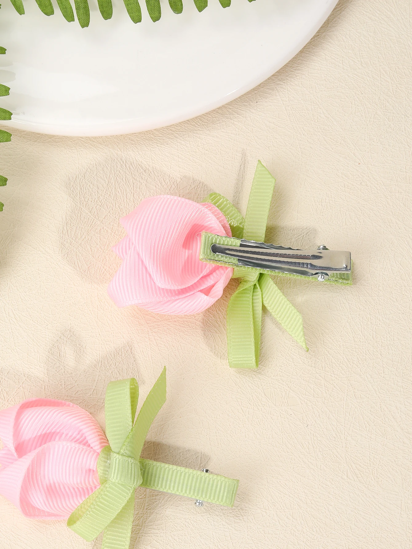 2pcs Pink Rose Bow Decorated Hair Clips for Little Girls, Satin Ribbon Hair Clips, Sweet Hair Accessories for Kids