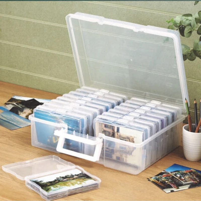 Acrylic Transparent Photo Storage Box Postcard Card Container Box Picture Album Organizer Home Desktop Storage Supplies