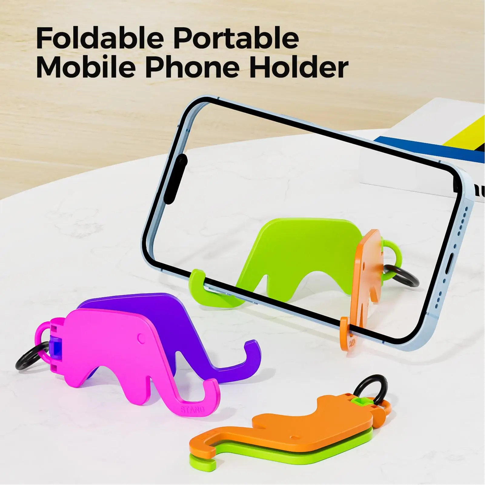 

Desktop Elephant Phone Stand Double Folding Cell Phone Stand Cartoon Animals Phone Mount Keychain for Home Travel