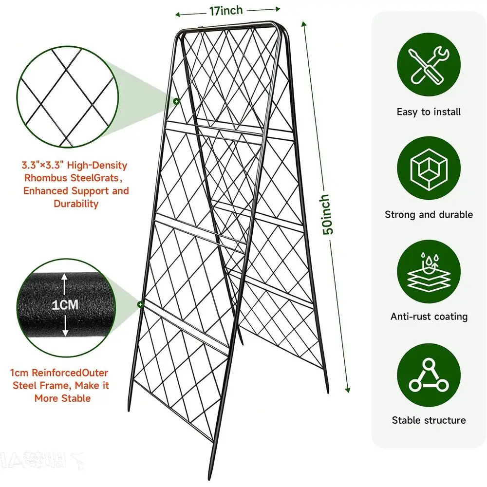 50x17 Inch Heavy Duty Metal Garden Trellis - Rust-Resistant for Cucumbers, Tomatoes, Climbing Plants, and Raised Beds, Outdoor U