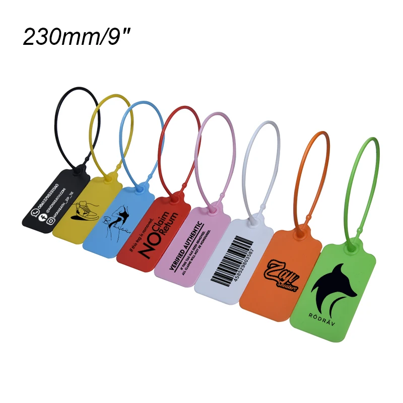 100Pcs Custom Business Clothing Hang Tags Personalized Plastic Security Seal Print Garment Shoes Clothes Bag Logo Label 220mm