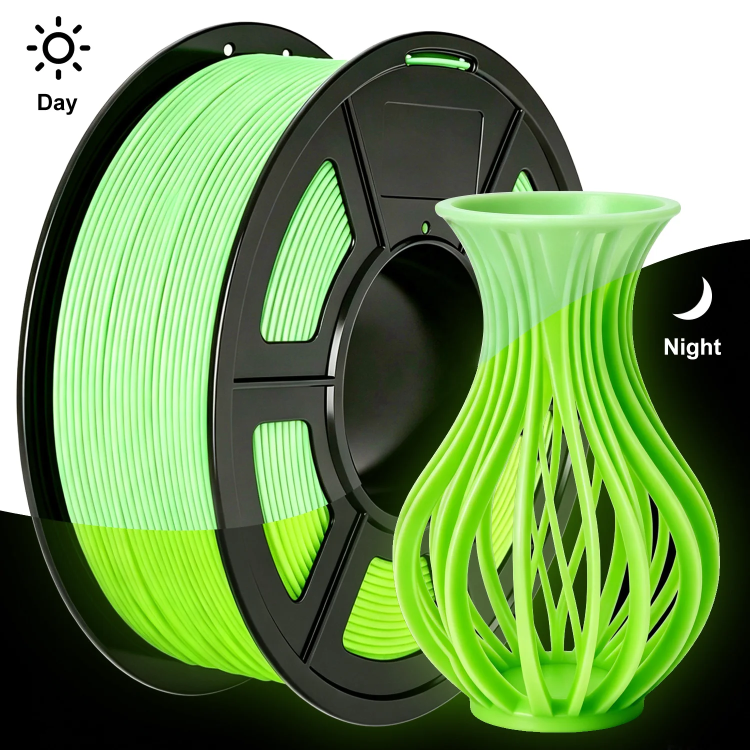 Glow-in-the-dark filament multicolor, groen, blauw, paars en regenboog, PLA filament 1.75 mm, 3D-printer filament bundel