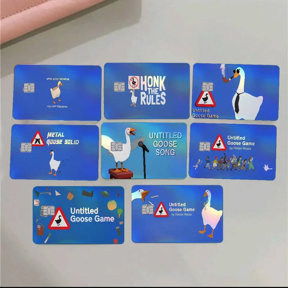 Untitled Goose Honk Bell Game 4Pcs Holographic Laser Card Stickers - Rainbow Shimmer Waterproof Skin For Credit & Bank Cards