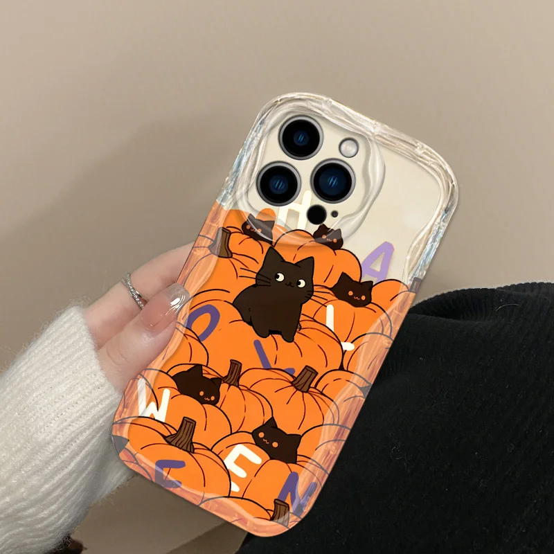 Cute Cat Pumpkin Tpu Case For OPPO A57 A58 A78 A18 A55 A38 A60 A52 A72 A53S A59 A94 A95 A54 A54S A93 A96 A98 A77 A76 A74 A79