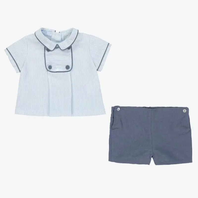 2024 Summer Baby Boys Set Turn-Down Collar Shirt Solid Shorts Children\'s Two Piece Sets Casual High Quality Cotton Toddler Suit