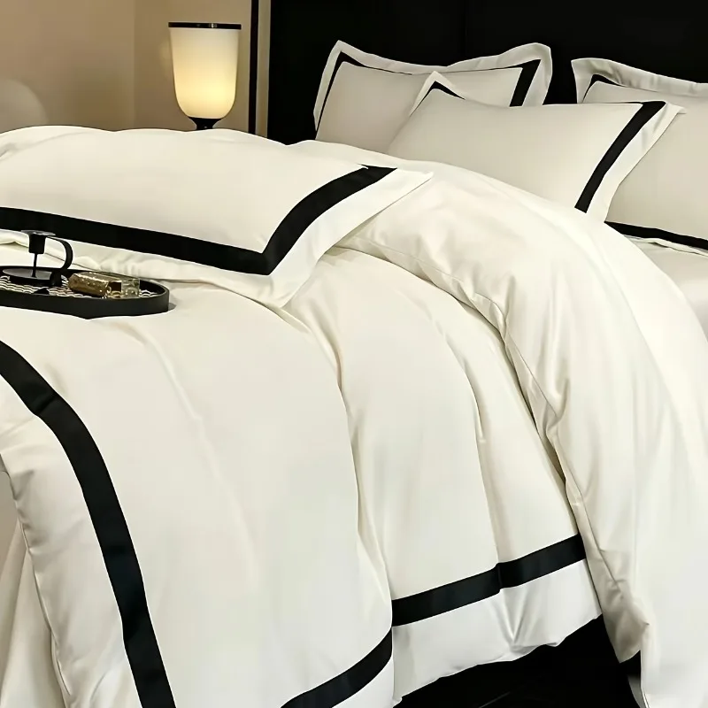 3/4pcs Bedding Set Light Luxury Solid Color Duvet Cover Bed Linen Soft Comfortable Fitted Sheet Pillowcases Home Room Supplies
