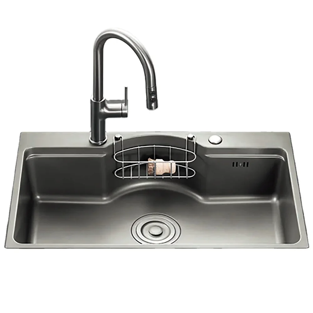 NUOMI CARLOW Multifunctional Kitchen Sink Stainless Steel Luxury Smart Basin Black Commercial Farmhouse Handmade Kitchen Sink