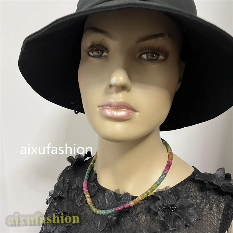 2*6MM Oval Tourmaline Necklace Vintage Brazil Natural Stone Jewelry Noble Elegant Exquisite Beaded Chain Choker Collier