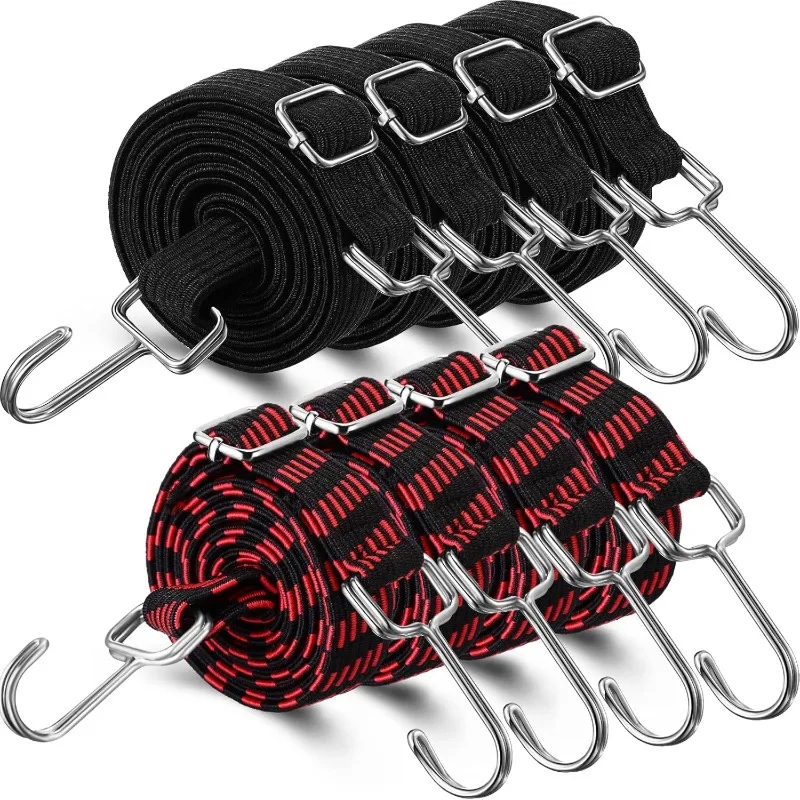 1-2 Meters Adjustable Rubber Rope Belt Hook, Heavy-duty Elastic Long Bungee Jumping Belt, Anti-rust Metal Buckle Luggage Rope