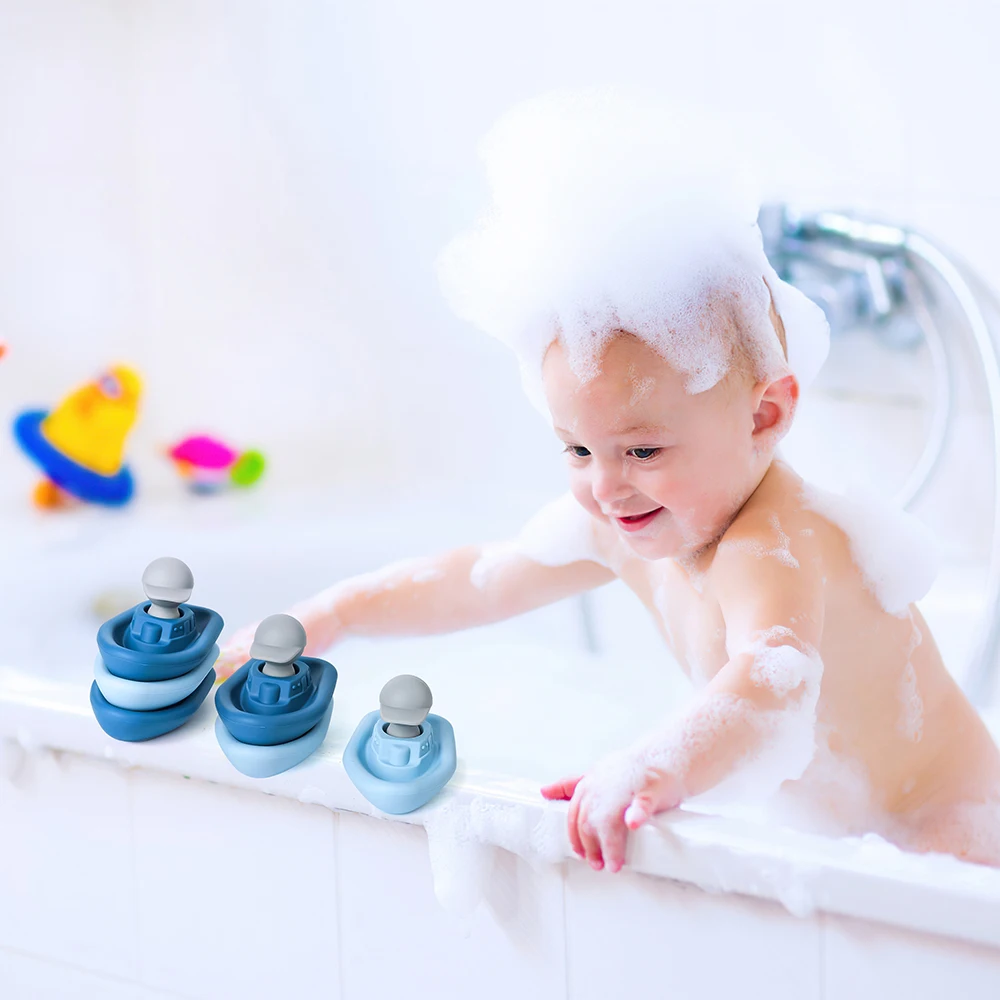 

Baby Bath Toys, Bath Cute Swimming 4pcs Boat Kids Shower Water Play Toys Water Spray Bubble Spray Soft teether