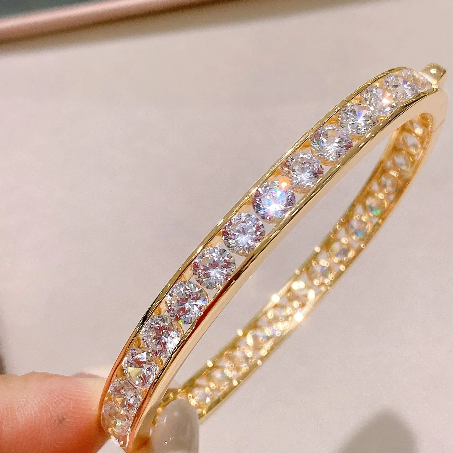 KQDANCE Luxury 925 Silver With Synthetic Sparkling Round Diamond Bangle Bracelet Women Fine Jewelry Anniversary Gift