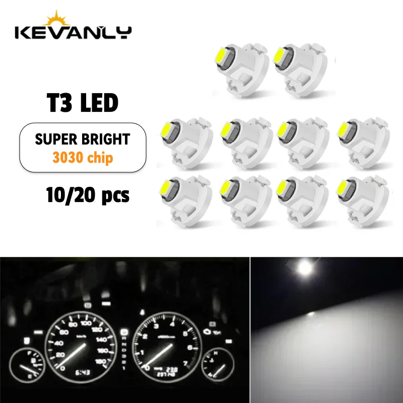 10/20 Pcs T3 LED Bulb Canbus 3030SMD Car Interior Lights Indicator Wedge Dashboard Warming Instrument Lamp 12V Auto white