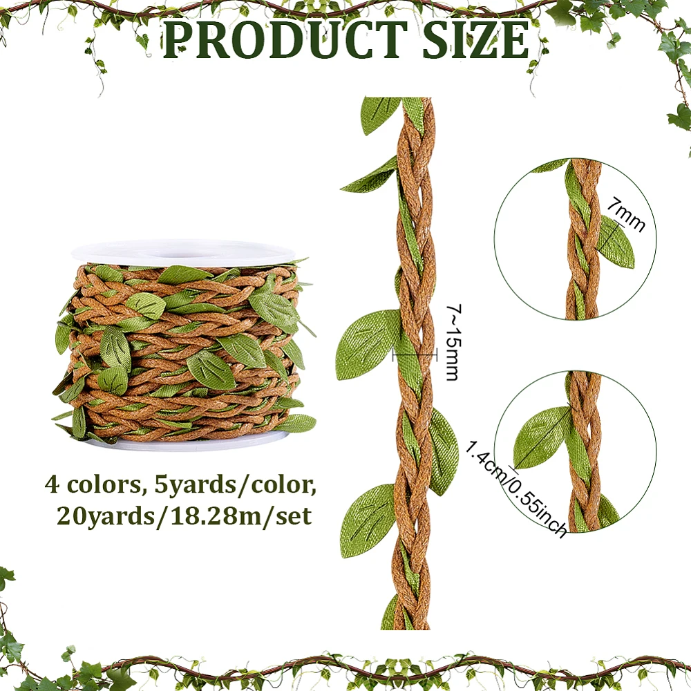 20 Yards Rope 4 Colors Jute Twine Burlap Leaves Ribbon Burlap Ribbon Artificial Rattan Rope Green Leaves Cotton Knitted Cord