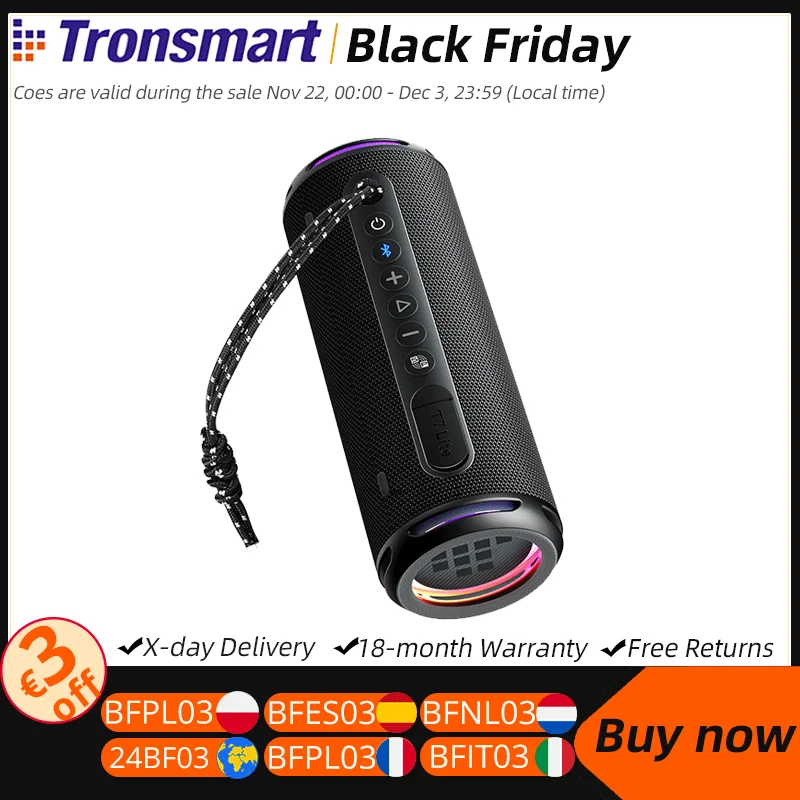 Tronsmart T7 Lite Speaker Portable Bluetooth Speaker with Enhanced Bass, Bluetooth 5.3, 24H Playtime, APP Control, for Camping