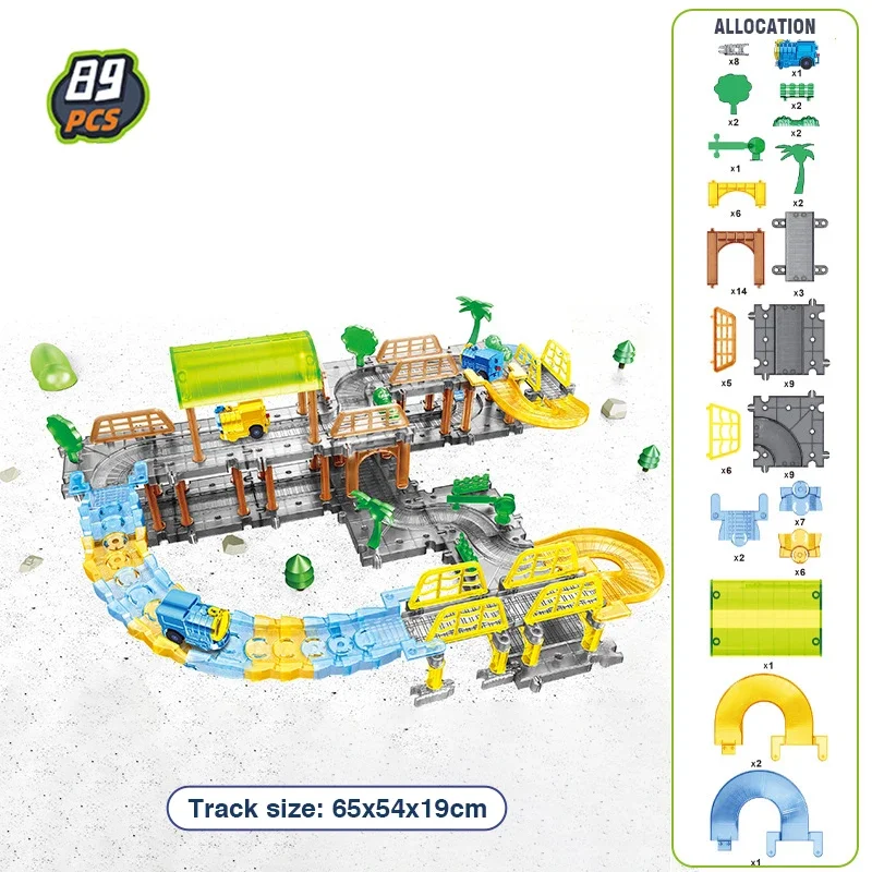 Electric Splicing Track DIY Transparent Race Track Slide Railway Train Engineering Assembly Puzzle Interactive Toy Birthday Gift