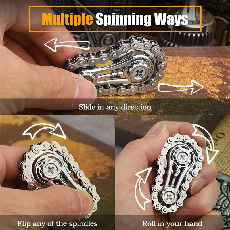 1個入り精密機械加工金属製デュアルギアスプロケットハンドローラーフィジェットチェーンおもちゃストレス解消フォーカススピナー