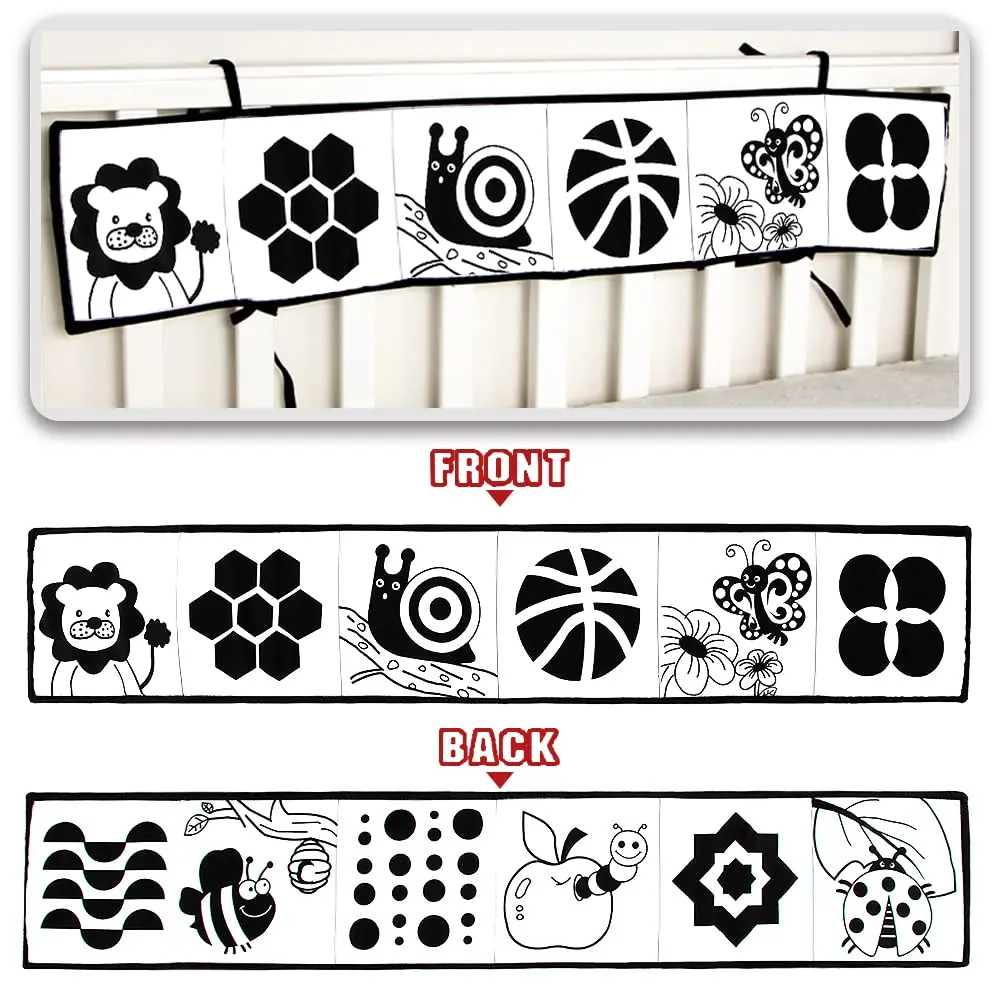 Montessori Baby Cloth Book Black and White Books Newborn Crib Bumper Quiet Book Infant Book Sensory Educational Toys for Babies