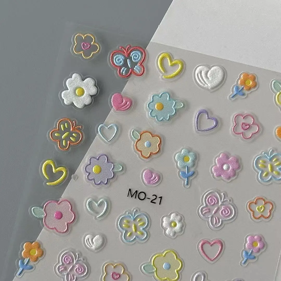 

3D Puffy Flower Nail Stickers Korean Ins Aesthetic Waterproof Self Adhesive Decals for Kids Teen Nail Decor