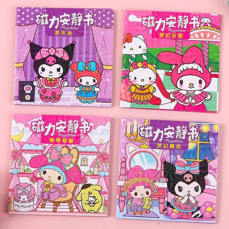 20Pcs/Box Mymelody Kuromi Cinnamoroll Quiet Book Anime Sanrio Handmade DIY Magnetic Stickers Cartoon Kawaii Puzzle Toys