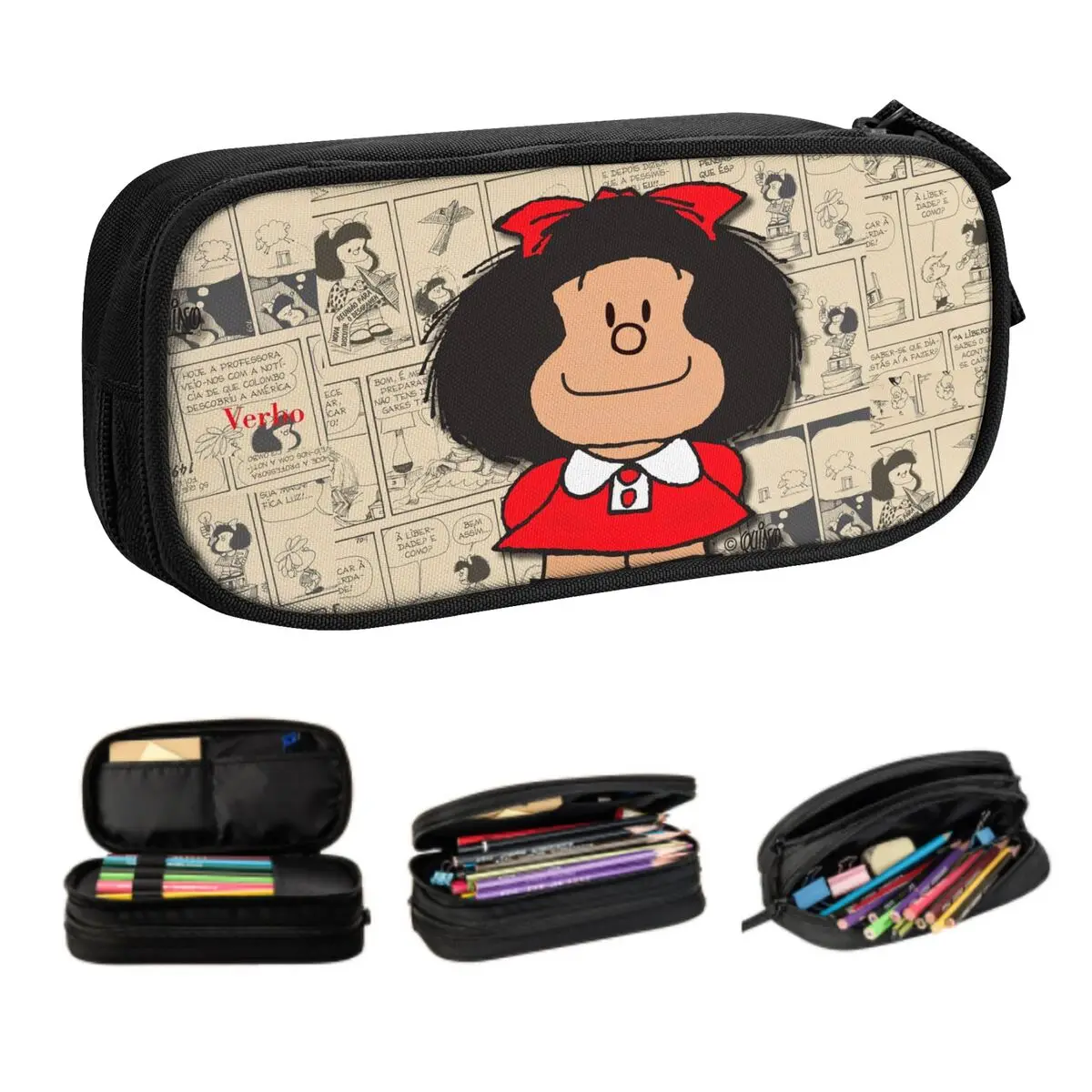 

Винтажный пенал Mafalda Manga Kawaii на заказ для мальчиков и девочек, большая емкость, пенал с комиксами Quino, школьные принадлежности
