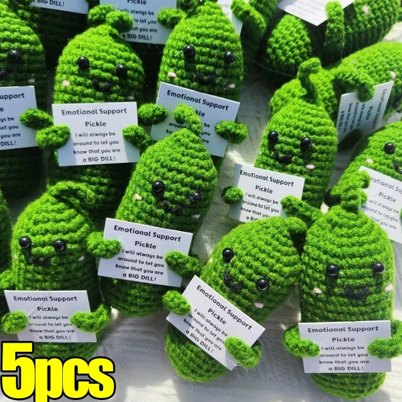 1-5PCS Emotional Support Cucumber Positive Energy Handwoven Dolls Festival Gifts Cute Mini Plush Toys With Encouragement Cards