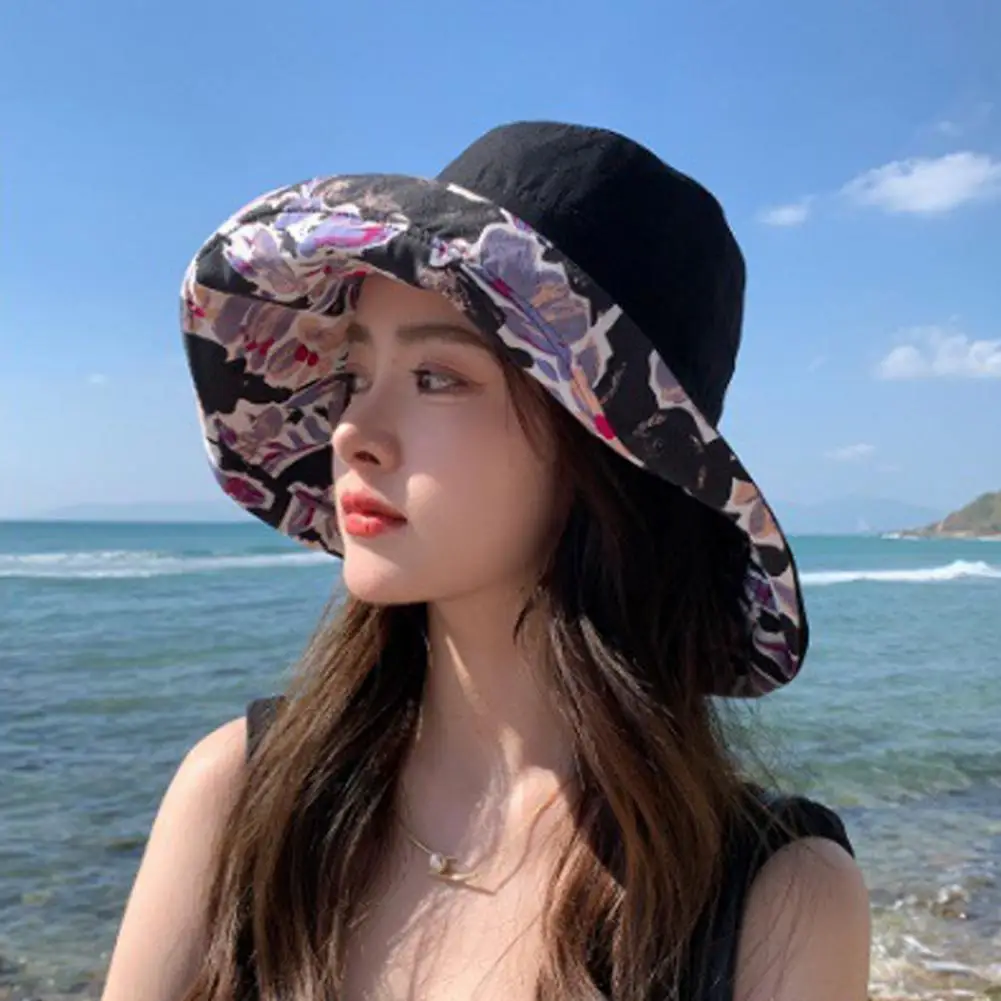 Steel Wire Brim Hat Stylish Women's Sun Protection Hat with Windproof Strap Large Brim Foldable Anti-uv Fisherman for Outdoor