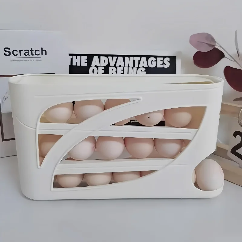 One automatic egg filling rack for the refrigerator. It slides down automatically. Saves effort and space. Large capacity