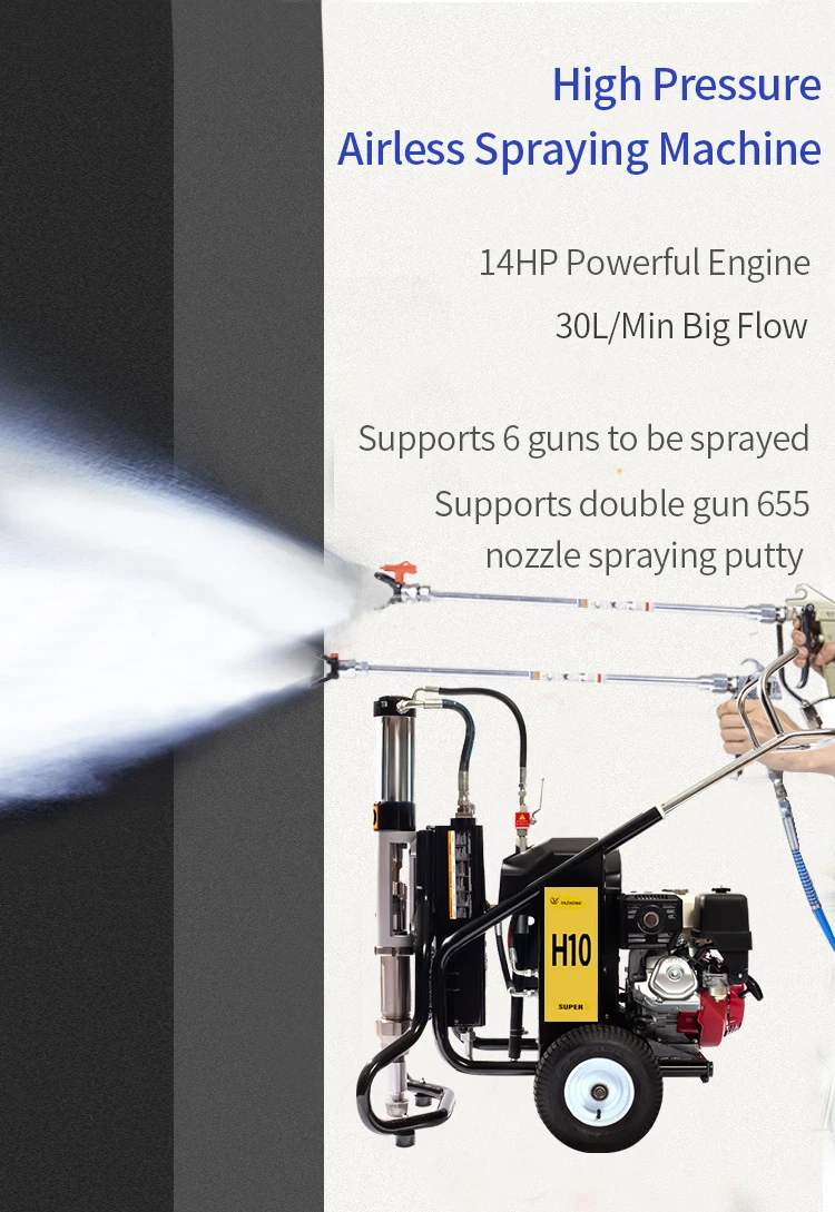 30L/Min 14HP Gas Engine Hydraulic Driven Airless Putty Paint Sprayer Machine-H10