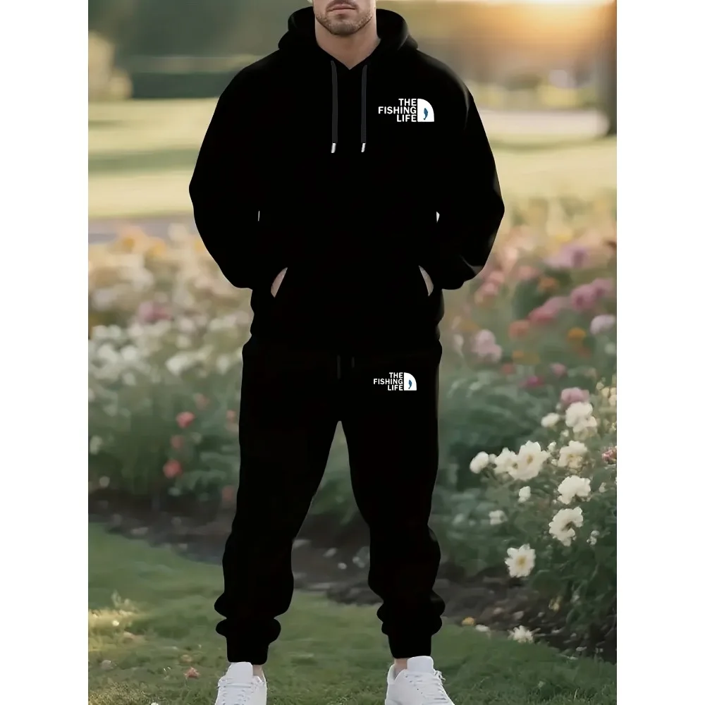 Completo sportivo casual da uomo invernale all'aperto: felpa con cappuccio resistente e spessa con set di leggings caldi