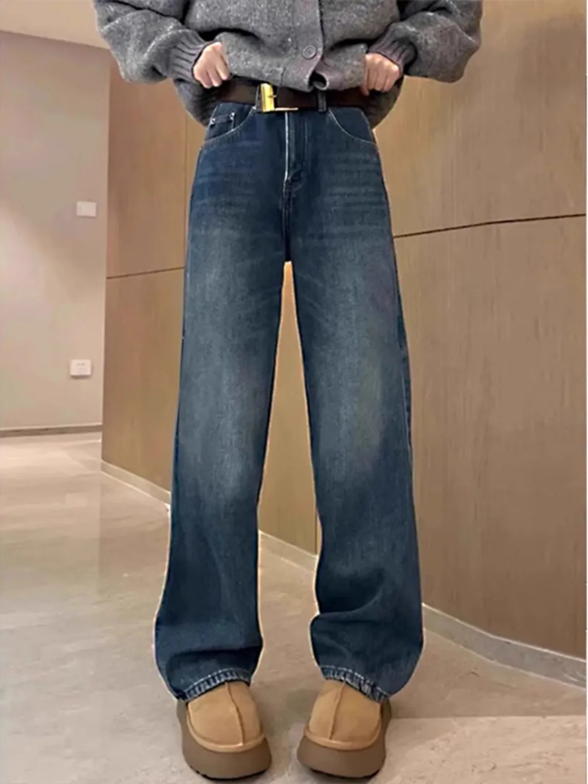 

American Retro Straight Leg Blue Jeans Men's Autumn Winter Faion Brand Cleanfit High-End Feelings Long Pants Youth Trend