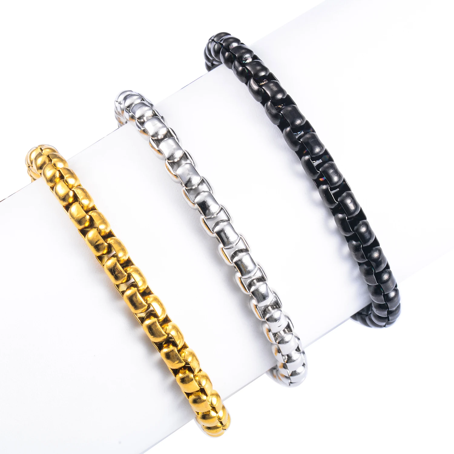 Stainless Steel 2mm/3mm/4mm/5mm Thickness Gold Color Link Chain Bracelet Classic Curb Hip Hop Punk Jewelry Brithday Gift