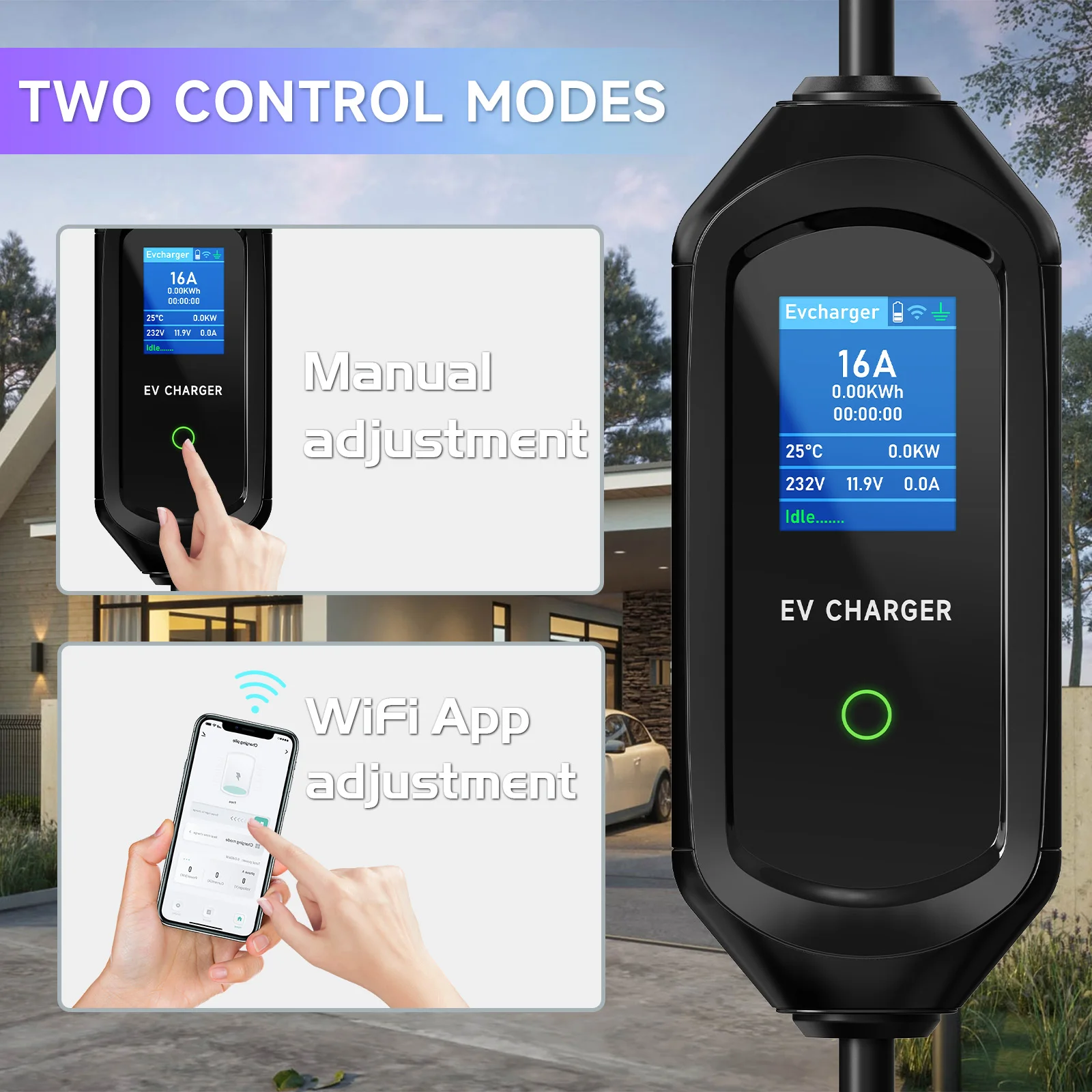 new 7KW Portable EV Charger Type2/Type1/GBT Electric Car Charger 32A 1Phase Wallbox Fast Charging Cable WiFi APP Bluetooth